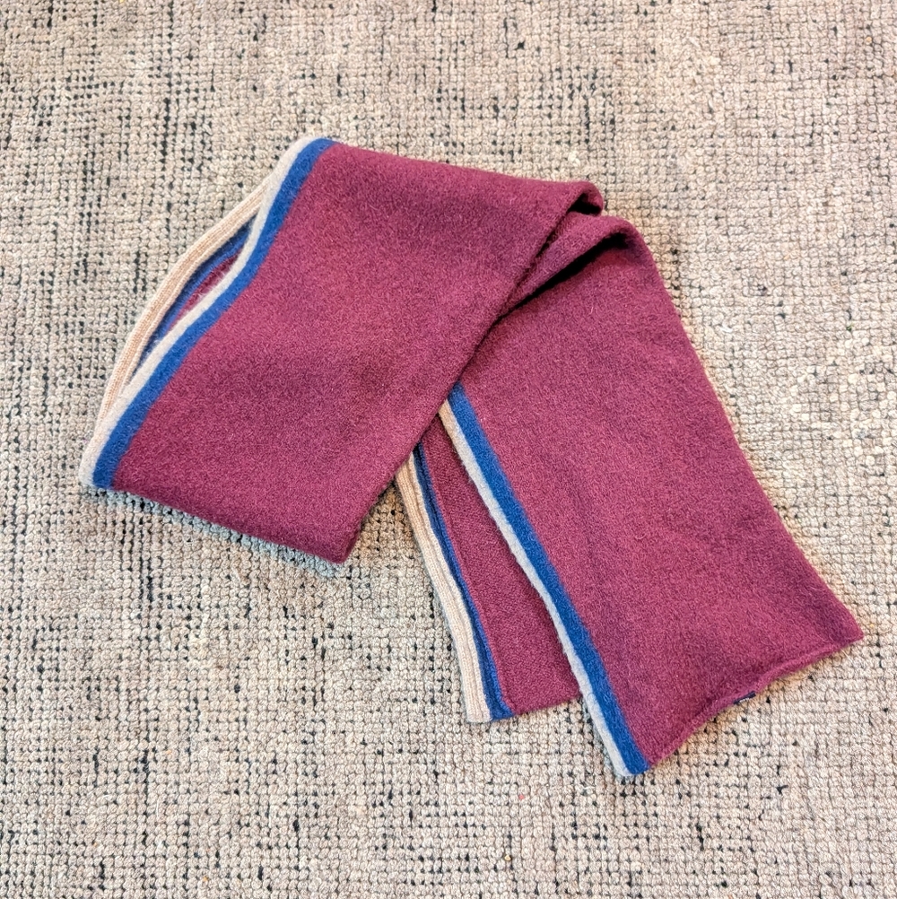 Vintage Y2K Gap Mens Colorblock Lambswool Scarf Stripe 2004 Preppy Burgundy - Picture 3 of 8